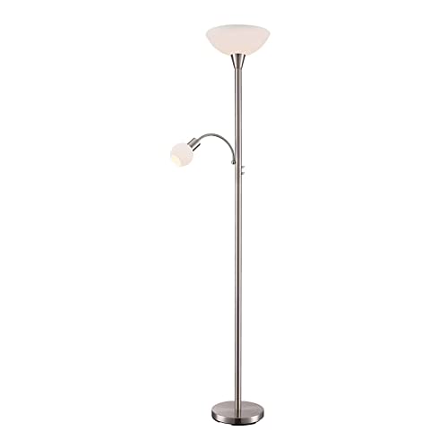 Lindby LED Stehlampe/Deckenfluter verstellbarer Lesearm, Standleuchte Nickel matt, 1x 11W und 1x 4,5W LED Leuchtmittel (austauschbar), warmweiß (3.000K)