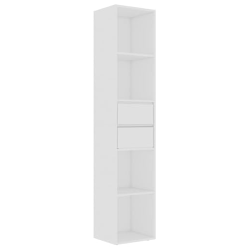 vidaXL Bücherregal mit 4 Regalböden 2 Schubladen Standregal Büroregal Wandregal Schrank Aktenregal Regal Weiß 36x30x171cm Holzwerkstoff