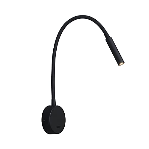 DAWALLIGHT Schwanenhals Lampe Schwarz, 3W LED 3000K Warmweiß Bett Leseleuchte Wandmontage, Aluminium Nachttisch Leselampe mit Schalter für Buch