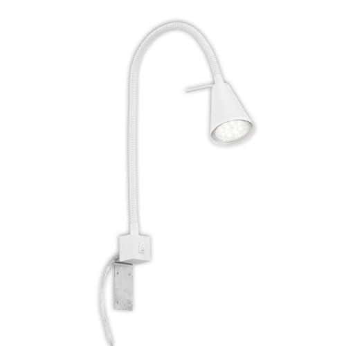 BRILONER - LED Leselampe mit Schalter am Gehäuse, schwenkbar, GU10 4,7W, 400lm, warmweißes Licht, Wandleuchte Innen, Wandlampe, Bettlampe, Lampe Bett, Leselicht, Nachttischlampe, 40,3 cm, Weiß
