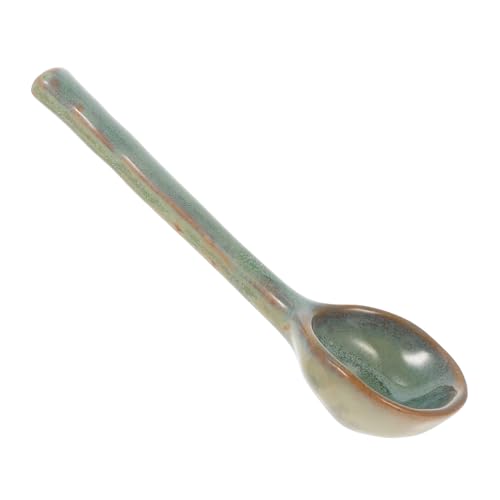 Gatuida Keramik Suppenlöffel Japanischer Stil Ramen Löffel Grün Glasur Robust Einfach zu Reinigen Vielseitiger Esslöffel für Haushalt Restaurant