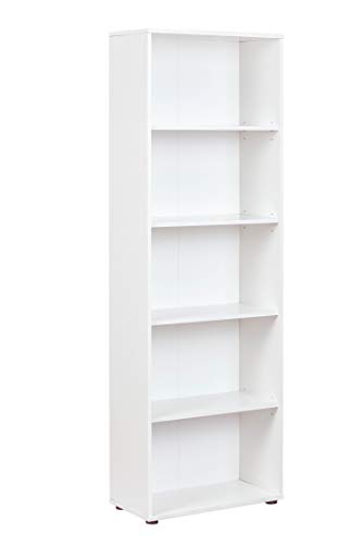 Bücherregal Standregal 5 Fächer Höhenverstellbare Böden Holzregal Wohnzimmer Arbeitszimmer Büro Arco 4 Masse in cm T: 30 x B: 60 x H: 180 Farbe Weiß