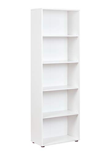 Inter Link - Bücherregal Standregal 5 Fächer Höhenverstellbare Böden Holzregal Wohnzimmer Arbeitszimmer Büro Arco 4 Masse in cm T: 30 x B: 60 x H: 180 Farbe Weiß