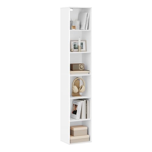 WOLTU Bücherregal mit 6 Fächern, Würfelregal freistehend, Standregal, Büroregal Aufbewahrungsregal Aktenregal, aus Holzwerkstoff, 30x158,5x24 cm(BxHxT), SK003ws6
