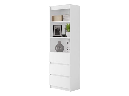 Mirjan24 Standregal Harvard RS-60, Bücherregal mit 3 Fächer und 3 Schubladen, Aktenregal Universal Regal Schranke (Weiß)