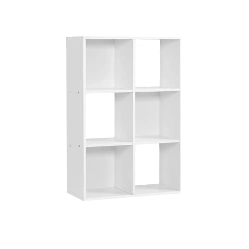 Masalb Würfelregal, Bücherregal mit 6 Fächern - Quadratisches Regal schmal und hoch 90Hx60Bx30W - Regal für Wohnzimmer, Flur oder Büro - weiß, helles Holz