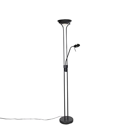 Qazqa - Moderne Stehlampe schwarz mit Leselampe inkl. LED dunkel bis warm - Diva Dimmer I Dimmbar I Wohnzimmer I Schlafzimmer I Deckenfluter - Stahl Länglich - I LED