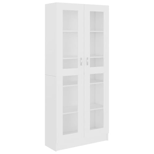 vidaXL Vitrinenschrank Bücherschrank Aktenschrank Büroschrank Vitrine Schrank Bücherregal Standvitrine Weiß 82,5x30,5x185cm Holzwerkstoff