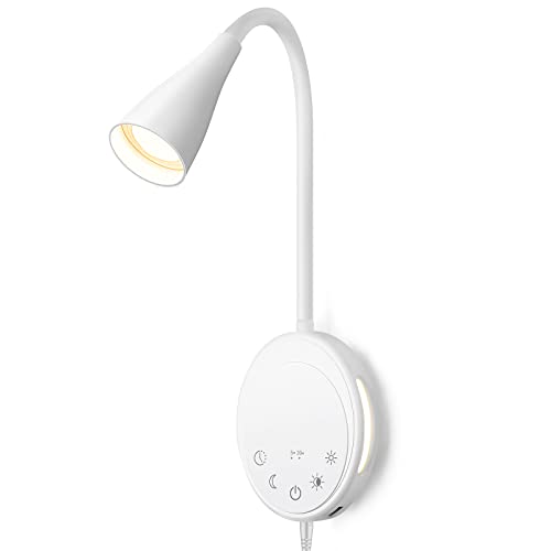SANKEDOU weiße LED Wandleuchte, Buch Licht zum Lesen im Bett mit Touch Control, 5 Dimmbar, USB Ausgang, Nachtlicht, Timer Funktion, Flexible Schwanenhals Bett Licht, Aluminium