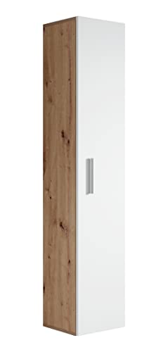 Badezimmer Badschrank Pluto 150cm Eiche mit Weiß - Regal Schrank Hochschrank Schrank Möbel