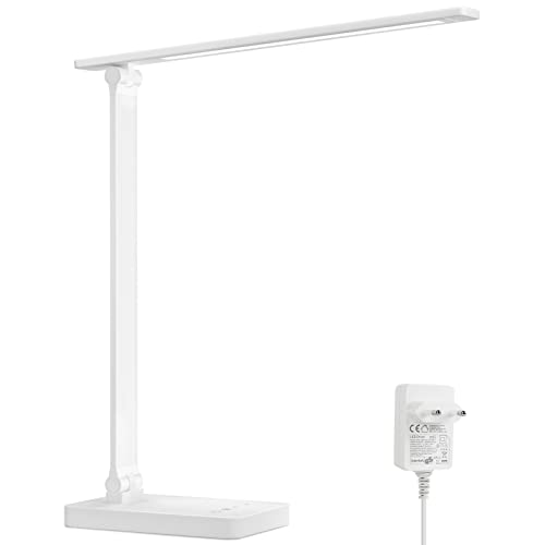 Lepro Schreibtischlampe, LED Tischlampe Dimmbar, Nachttischlampe 655LM 3 Farben und 5 Helligkeitsstufen, Tageslichtlampe Augenschutz, Tischleuchte, Schreibtisch Lampe für Kinder, Büro, Weiß