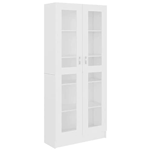vidaXL Vitrinenschrank Bücherschrank Aktenschrank Büroschrank Vitrine Schrank Bücherregal Standvitrine Weiß 82,5x30,5x185,5cm Holzwerkstoff