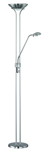 Reality Leuchten Deckenfluter Spock R42292107 in Nickel matt, Fluter inkl. 20 Watt LED, Lesearm inkl. 5 Watt LED, Fluter und Lesearm getrennt schaltbar, Höhe180cm