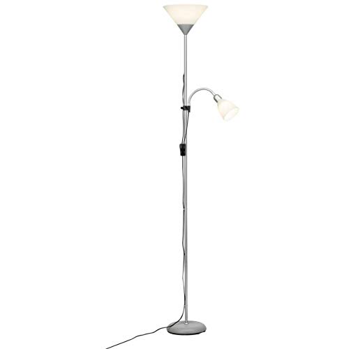 Brilliant Lampe Spari LED Deckenfluter Lesearm silber/weiß | 1x LED-A60, E27, 9.5W LED-Leuchtmittel inklusive, (806lm, 2700K) | Mit Schnurzwischenschalter
