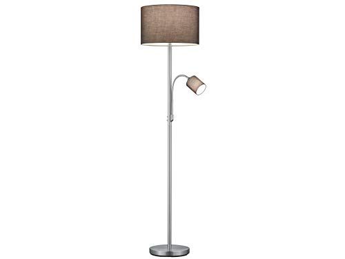 Trio Leuchten Stehleuchte Hotel 403900211, Metall Nickel matt, Stoffschirm Grau, exkl. 1x E27 + 1x E14, 60 watt