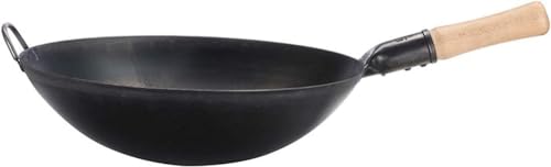 Wok-Pfanne mit Antihaftbeschichtung, Eisen-Wok zum Kochen, handgehämmerte Eisen-Wok- und Bratpfannen mit Eisenschaufel, keine Beschichtung, kein Anstrich, weniger Öl, weniger Wok-Pfanne (40 cm)