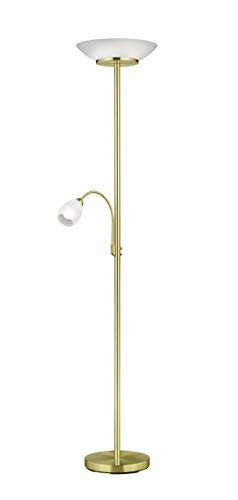 lightling Deckenfluter Stehleuchte Klaus mit LED Leselampe | messing matt Metall | exkl. 2 x E27 (max. 18W) | beweglicher Lesearm 1 x E14 (max. 10W) | Höhe: 180 cm, Durchmesser: 34 cm