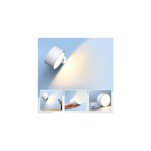FLOWood LED Wandleuchte Innen, Wandlampe mit Akku 1 Stück,Touch Control 3 Helligkeitsstufen, 360° drehbare, für Wohnzimmer Schlafzimmer Flur Kabellose Wandleuchten