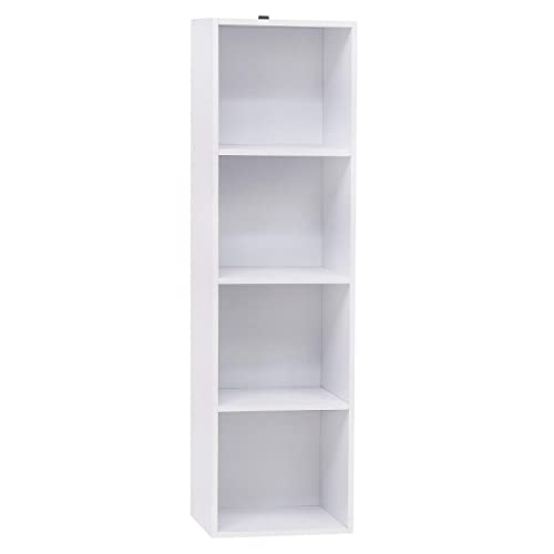 WOLTU Bücherregal mit 4 Fächern, Würfelregal Weiß, Standregal, freistehendes Büroregal, Aktenregal, Aufbewahrungsregal aus Holzwerkstoff, 30x106x24 cm (BxHxT), SK003ws4