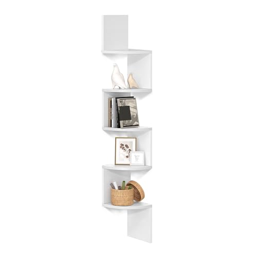 VASAGLE Eckregal, Wandregal 5 Ebenen, Schweberegal für Bücher, Bücherregal, Pflanzenregal für Schlafzimmer, Wohnzimmer, Badezimmer, Homeoffice, wolkenweiß