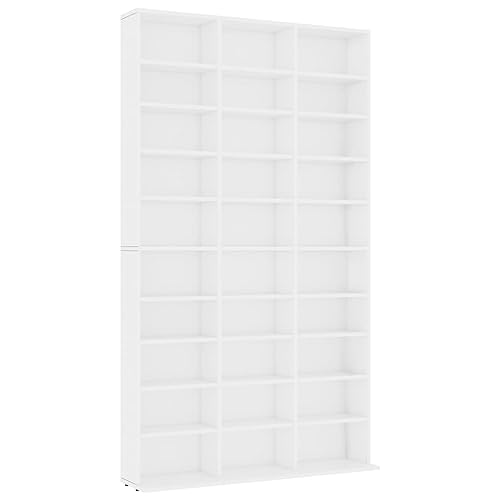 vidaXL CD-Regal Regalwand Bücherregal Regal Schrank CD DVD Aufbewahrung Medienregal Standregal Bücherschrank Weiß 102x16x177,5cm Holzwerkstoff