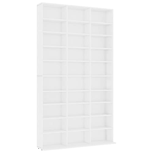 vidaXL CD-Regal Regalwand Bücherregal Regal Schrank CD DVD Aufbewahrung Medienregal Standregal Bücherschrank Weiß 102x16x177,5cm Holzwerkstoff