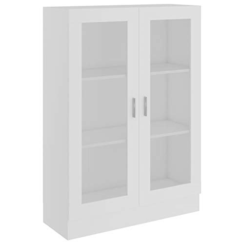 Homgoday Vitrine Schrank, Bücherregal mit Glastüren, freistehender Vitrine, Aufbewahrungsschrank für Wohnzimmer, Büro, Sideboard mit Regal, Weiß, 82,5 x 30,5 x 115 cm, Holzwerkstoff