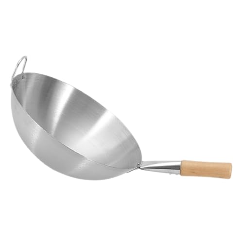 LIFKOME Edelstahl-wok Mit Holzgriff Tragbare Bratpfanne Für Herd Metall-wok Mit Großem Fassungsvermögen Wiederverwendbare Kochpfanne Für Hause Kratzfeste Wokpfanne Für Eintöpfe Und Braten