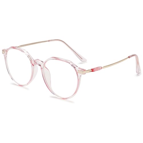 VEVESMUNDO Blaulichtfilter Lesebrillen Metall Groß Rund Nerdbrille Anti Blaulicht Brillen Damen Herren +0.5,+1.0,+1.5,+2.0,+2.5,+3.0,+3.5,+4.0 (1 Stück Transparent Rosa, 0.5)