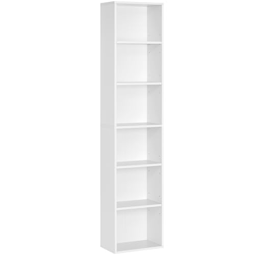 VASAGLE Bücherregal, mit 6 Ebenen, Standregal, Aufbewahrungsregal, für Wohnzimmer, Büro, Schlafzimmer, Arbeitszimmer, skandinavischer Stil, 24 x 40 x 178,5 cm, weiß LBC167T14