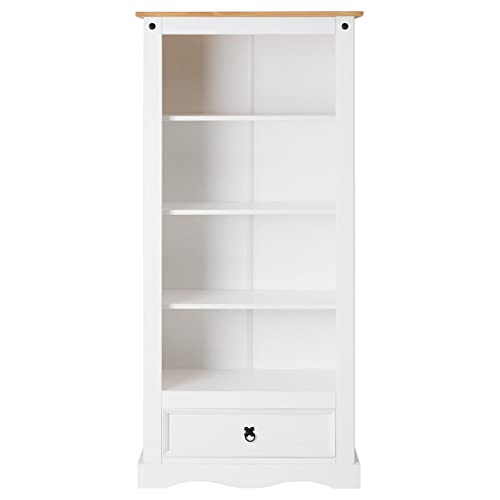 IDIMEX Bücherschrank Tequila, schönes Bücherregal im Mexiko Stil, praktisches Standregal mit 4 Fächer, Zeitloses Regal aus Kiefer massiv in weiß/braun
