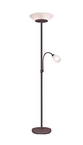 lightling Deckenfluter Stehleuchte Klaus mit LED Leselampe | rost Metall | exkl. 2 x E27 (max. 18W) | beweglicher Lesearm 1 x E14 (max. 10W) | Höhe: 180 cm, Durchmesser: 34 cm