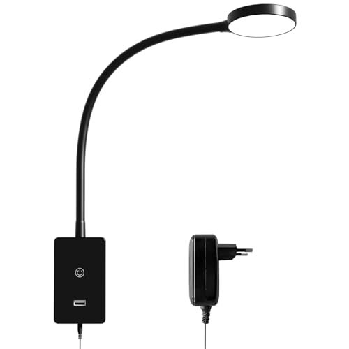 ENUOTEK Leselampe Bett Wandmontage, Touch Dimmbar LED Leseleuchte, Wandleuchte Bettlampe mit Schalter, Schwanenhals Leselicht mit 2A USB Ladeanschluss, 4 Helligkeitsstufen Wandlampe Buchlampe, 4000K