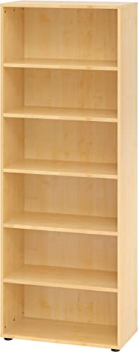 bümö Regal Ahorn, Standregal aus Holz für 6 Ordnerhöhen - Bücherregal 80 cm breit, Aktenregal für Ordner & Bücher, Büroregal, Holzregal, Ordnerregal, Aufbewahrungsregal, Buchregal