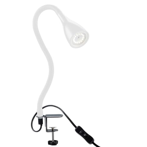 B.K.Licht - Schreibtischlampe mit Kabelschalter, dimmbar in Stufen, schwenkbar, Tischlampe, Klemmleuchte, Tischleuchte, Bürolampe, Leselampe, Leselicht, Klemmlampe, 60x5,5 cm, Weiß