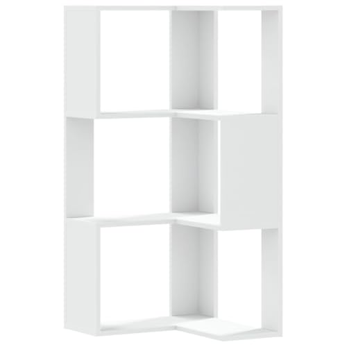 vidaXL Eckregal, Bücherregal Regal 3 Böden, Standregal Bücherschrank für Wohnzimmer, Aktenregal Büroregal Wandregal, Weiß Holzwerkstoff