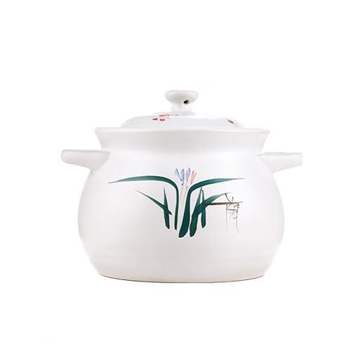 WYBZDA Handgefertigt Tontopf Zum Kochen Zwei Griffe Dutch Oven Mit Deckel Antihaftbeschichtet Schmortopf Suppentopf Für Eintopf Dampfgaren(1.4L)