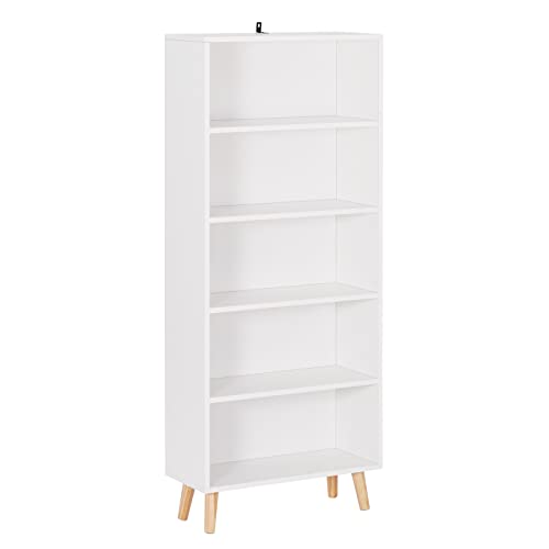 WOLTU Bücherregal mit 5 Fächern, Bücherschrank, Standregal Weiß, Aufbewahrungsregal für Wohnzimmer, Schlafzimmer, Küche, Aktenregal für Büro, 60 x 144 x 24 cm, SK022ws