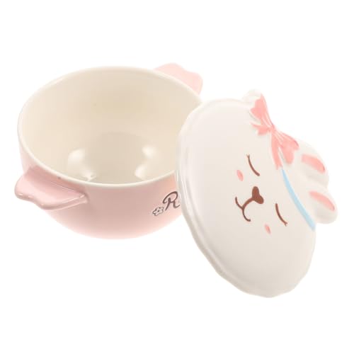 COLLBATH Kinderteller Keramik mit Doppelgriffen Multifunktionale Suppenschüssel für Ramen und Spülmaschinenfest für Junge Rosa Design
