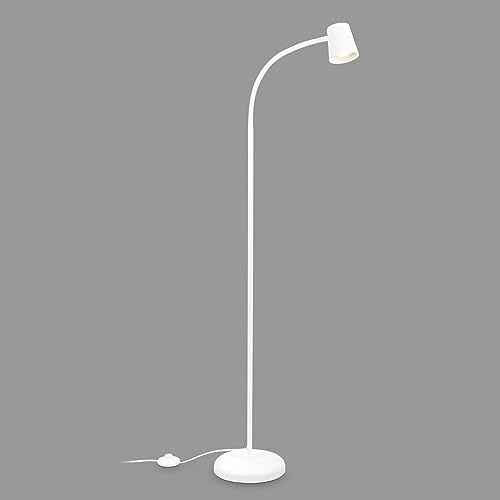 BRILONER – Stehlampe als Deko im Wohnzimmer und Leselampe, Schwenkbare Lampe, Wohnzimmerlampe, Fußtaster, Indirekte Beleuchtung, Weiß