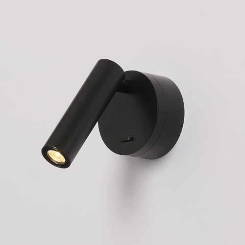 DAWALIGHT Leselampe Wand LED 3W 3000K Bettlampe Schwenkbar Nachttischlampe Wandmontage mit Schalter für Schlafzimmer Hotel Bett. Aluminium, Schwarz