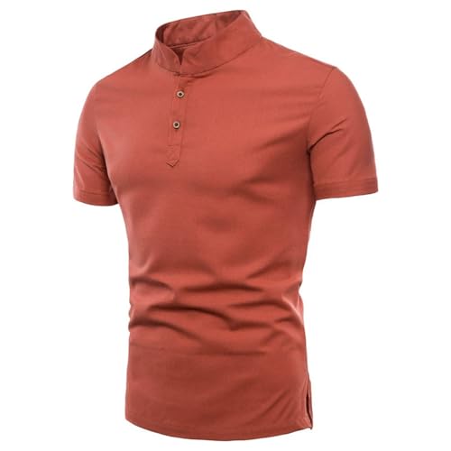 Kurzarm Herren Regular Fit Täglicher Verschleiß All-Match Tops Leichte Komfortabel Atmungsaktiv Sportshirt Business Klassisch Mode Casual T-Shirt D-Brick Red L