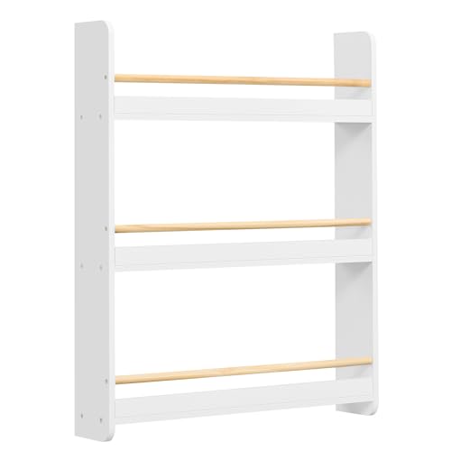 SONGMICS Bücherregal Kinder, Kinderregal mit 3 Ebenen, Spielzeugregal, Wandregal, für Kinderzimmer, Spielzimmer, weiß-naturfarben GKR013W02
