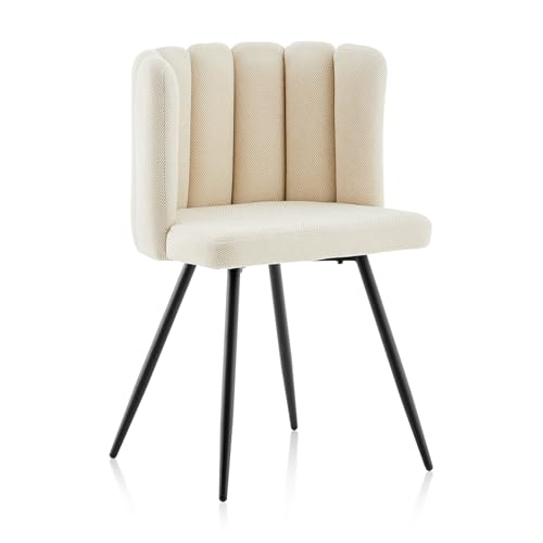 CLIPOP Schminktisch Stuhl, Lesesessel Bequem, Lounge & Cocktailsessel, Muschelsessel Weicher Kleiner Wohnzimmer Sessel mit Metal Leg, Polsterstuhl mit Armlehnen für Schlafzimmer (1, Chenille Weiß)