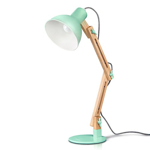 Tomons Schreibtischlampe LED Leselampe im klassichen Holz Design, Verstellbarem Arm, Grün Schreibtischlampe Retro, Leselampe Kinder, Nachttischlampe Holz