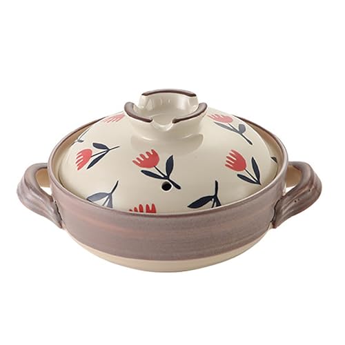 WYBZDA Handbemalt Keramik Schmortopf Antihaftbeschichtet Dutch Oven Mit Deckel Tontopf Zum Kochen Mit Griffen Zum Braten Dampfgaren(A,1.5L)