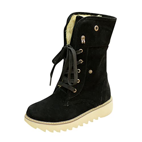 Woaikeyu Damenstiefel, Absatzschuhe, modisch, lässig, kurz, Leder, Roman, Chunky, Knöchel, Stiefel für Damen, Winter, Katze, Schwarz, 38 EU