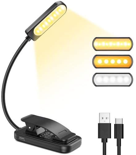 Leselampe Buch Klemme, Augenschutz Buchlampe mit 6 LEDs, 3 Helligkeitsmodi (Warm/Kühl/Weiß), USB Wiederaufladbare Klammerlampe, 360° Faltbare Buchlampe für Nachtlektüre, Buch, Bett, Büro, Reisen