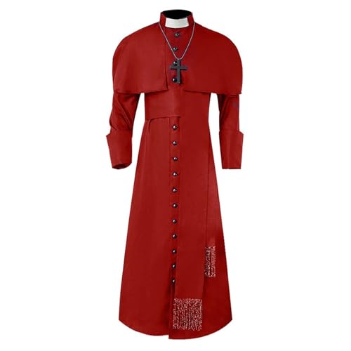 Mittelalterliche Priester Kostüm Herren Roman Soutane Costume Minister Choir Kostüm Renaissance Umhang Priester Gewand Mit Knöpfen Langarm Stehkragen Robe