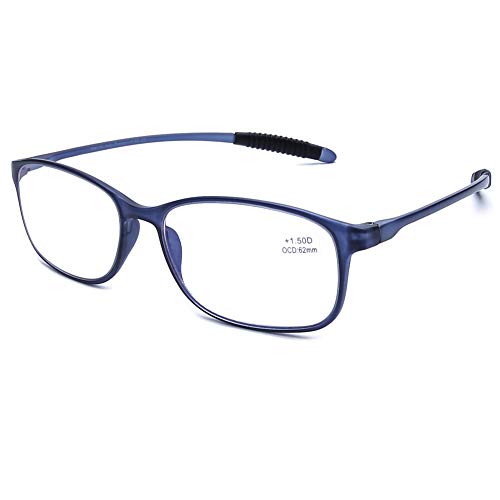 DOOViC Blaulichtfilter Computer Lesebrille Blau/Eckig Flexible Bügel Brille mit Stärke für Damen/Herren 2,25